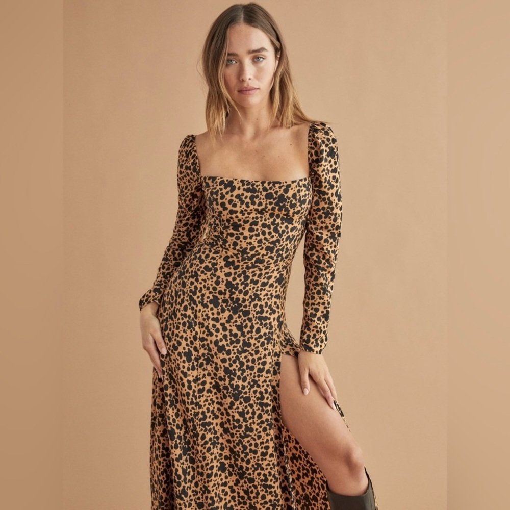 Reformation Sigmund Dress Midi Blitz Leopard Animal Print Size 4